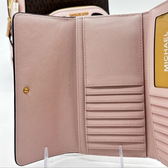 Michael Kors Medium Jaycee Zip Packet Backpack & Trifold Wallet Powder Blush - Picture 8 of 10